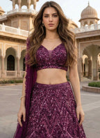 Lehenga Mart Wine Velvet Designer Bollywood Style Wedding Wear Lehenga Choli | Grocsy