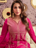 The52 Women's Beautiful Embroidery Work Chanderi Silk Fabric Straight Kurta Palazzo and Dupatta Set | Grocsy