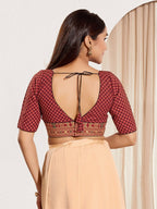 Joban Fashion Maroon Cotton Padded Blouse With V Neck Elbow Sleeves | Grocsy