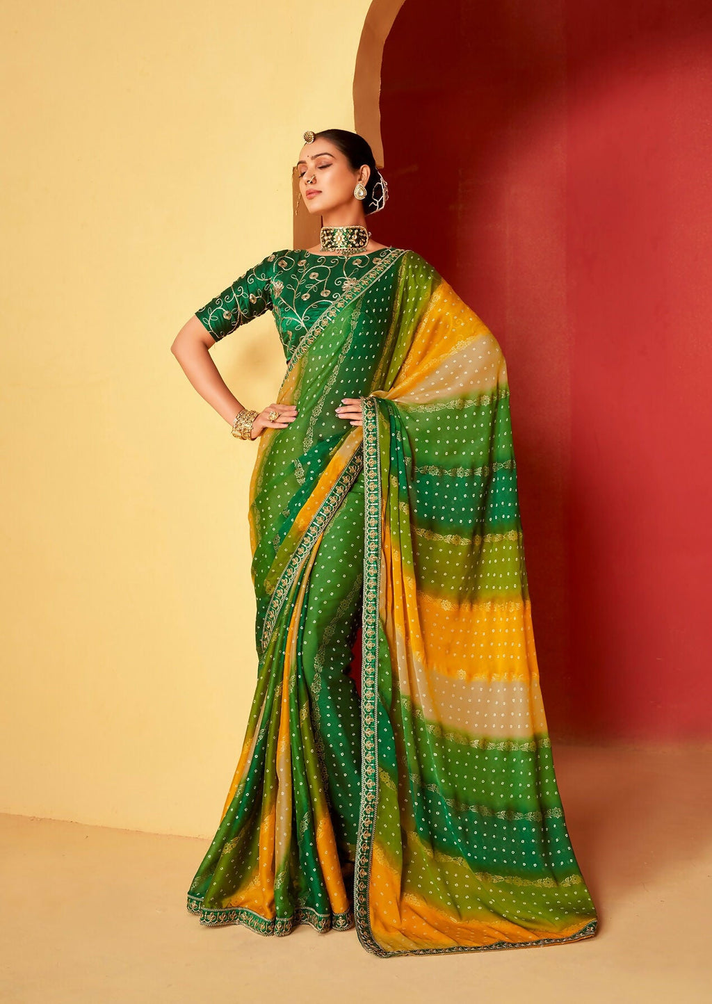 Joban Fashion Dola Silk With Zari Border Shaded Multi Color Work Saree | Grocsy