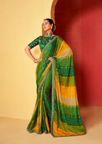 Joban Fashion Dola Silk With Zari Border Shaded Multi Color Work Saree | Grocsy