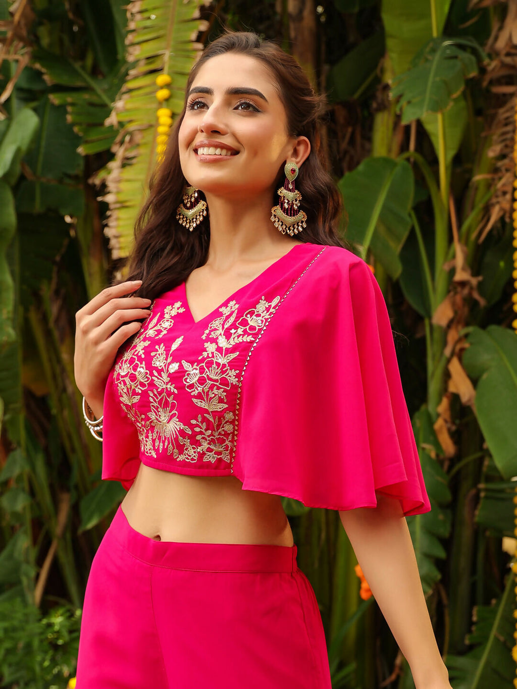 Janasya Pink Georgette Yoke Embroidery Co-Ords | Grocsy