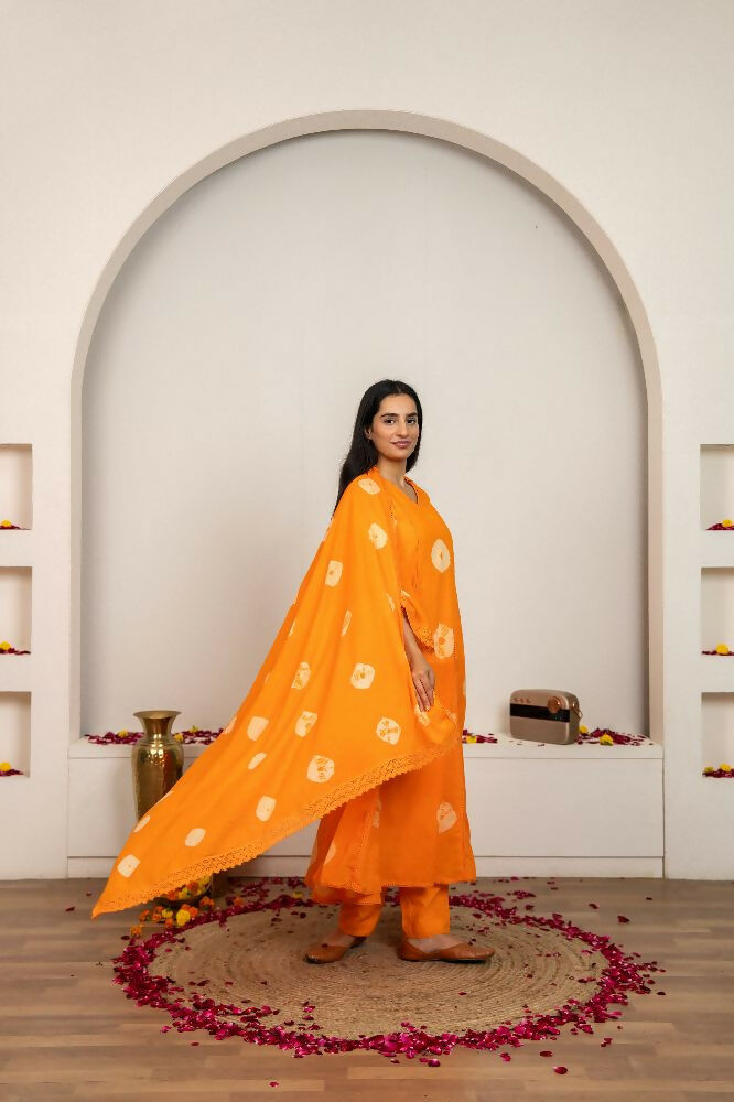 Joban Fashion Orange Tie & Dye Cotton Suit Set | Grocsy