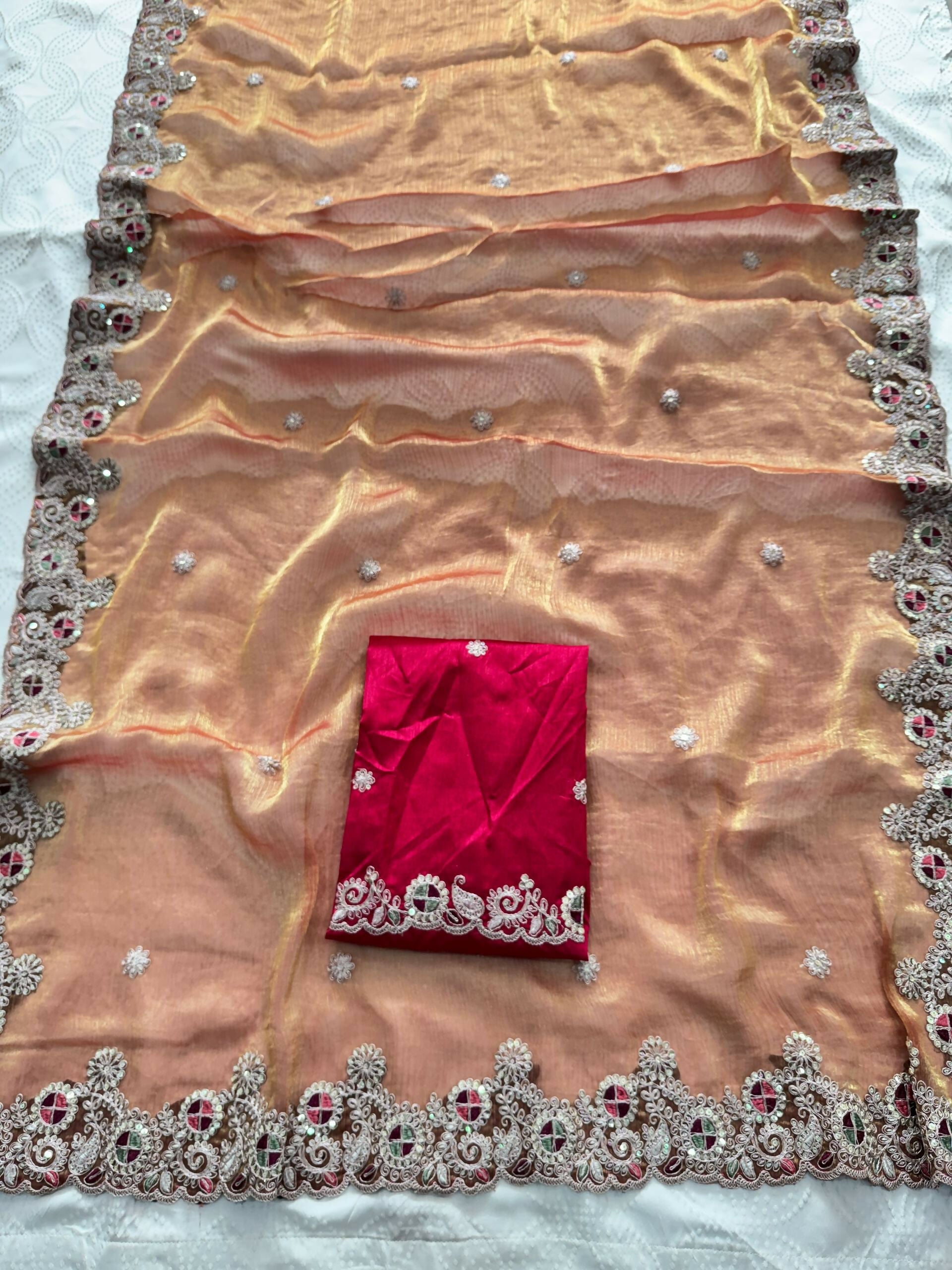 Teeya Creation New Womens Latest Party Wear Soft Chiffon Silk Saree-Peach | Grocsy