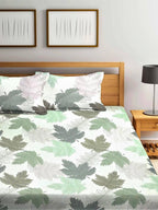 Home Sizzler White & Green Floral 210 TC Bedsheet with Pillow Covers | Grocsy