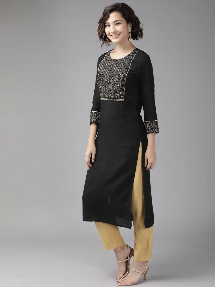Yufta Women Black Yoke Design Kurta with Palazzo | Grocsy