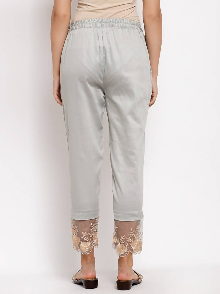 Myshka Women's Grey Cotton Solid Casual Trouser | Grocsy