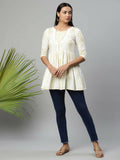 Ahalyaa Women Off White Beautiful Pure Cotton Printed Tunic | Grocsy