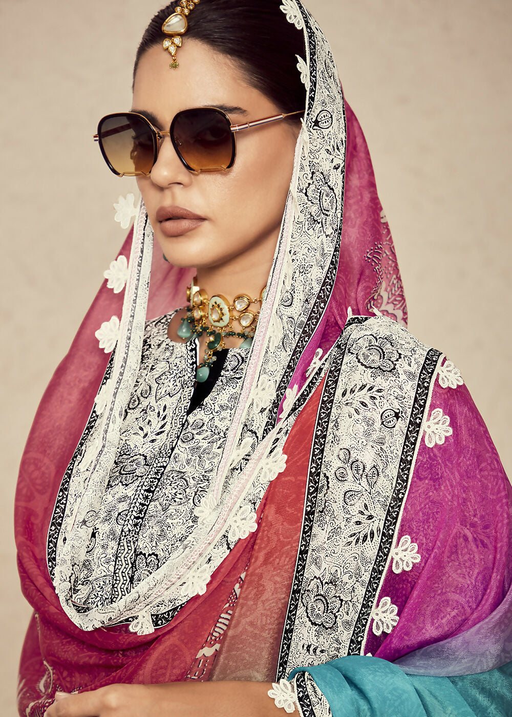 Off White Muslin Cotton Digital Print & Embroidered Salwar Suit - Emponline | Grocsy