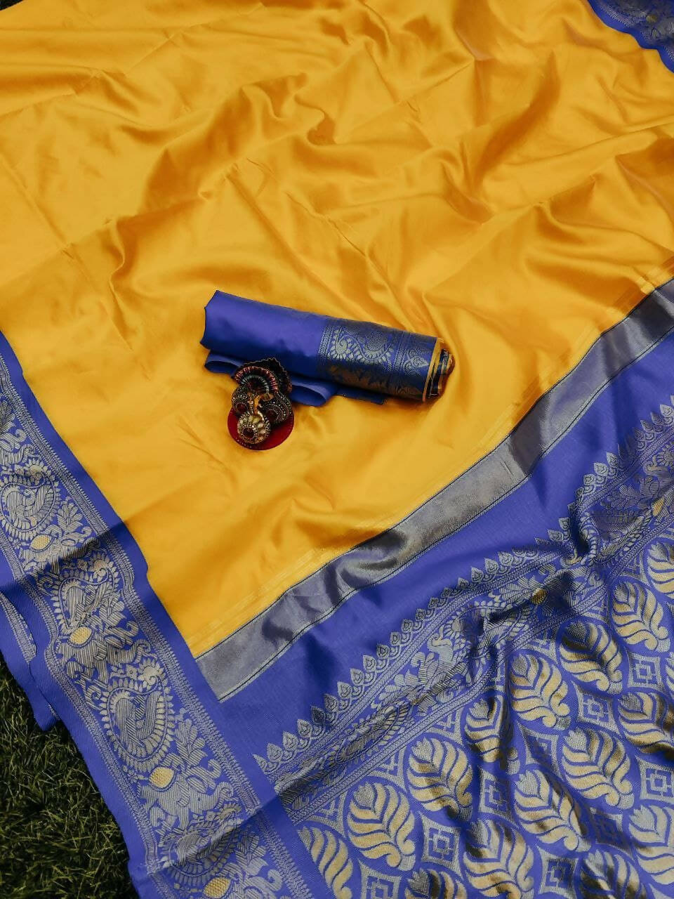DEIANA'S Beautiful Designer Golden zari Soft Lichi Silk Saree - Yellow | Grocsy