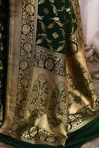 Joban Fashion Emerald Green Crepe Chiffon Pure Handloom Banarasi Silk Saree | Grocsy