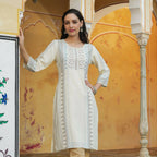 Juniper Women's Off-White Rayon Printed Straight Kurta | Grocsy