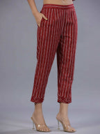 Juniper Women Maroon Cotton Cambric Batik texture Printed Kurta, Pants and Dupatta Set | Grocsy