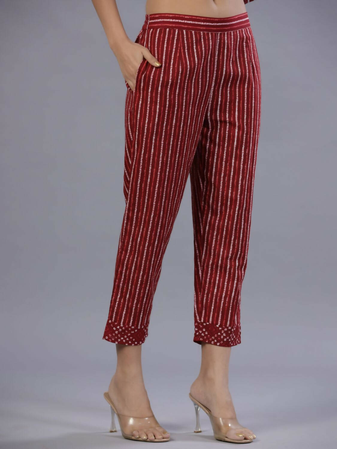 Juniper Women Maroon Cotton Cambric Batik texture Printed Kurta, Pants and Dupatta Set | Grocsy