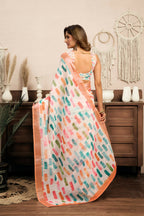 Joban Fashion White Color Block Linen Ready To Wear Saree With Unstitched Blouse | Grocsy