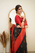 DEIANA'S Beautiful Designer Golden zari Soft Lichi Silk Saree - Black | Grocsy