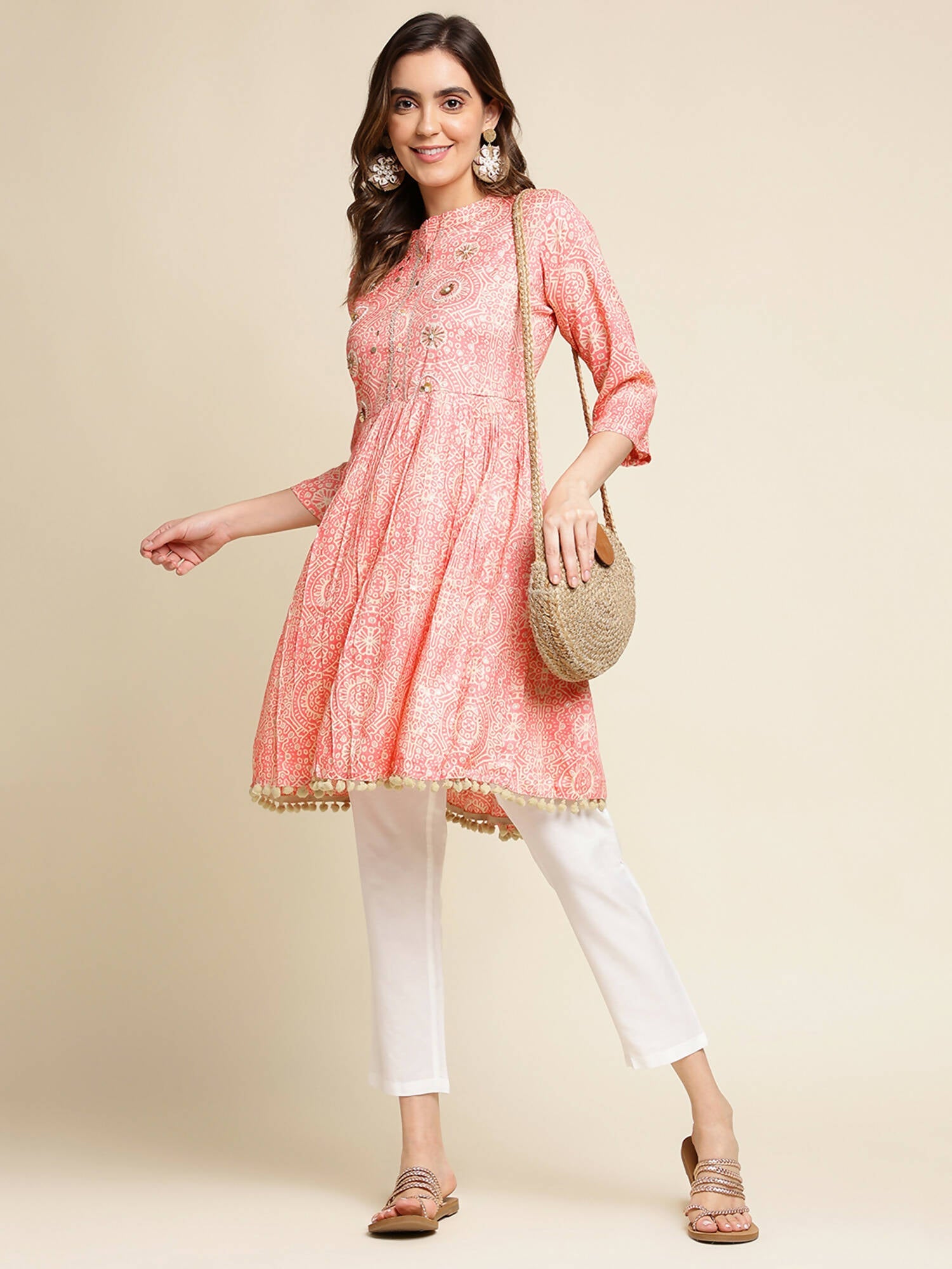 Peach Chiffon Paisley Printed Top - Himanshi | Grocsy