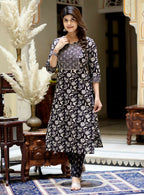 Miravan Women's Embroidered Kurta In Sweet-Heart Neck With Black Straight Palazzo | Grocsy