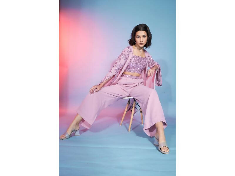 Pink Georgette Sequence With Thread Designer Co-Ord Set - Flory | Grocsy