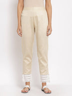 Myshka Beautiful Women's Cream Cotton Solid Casual Trouser | Grocsy