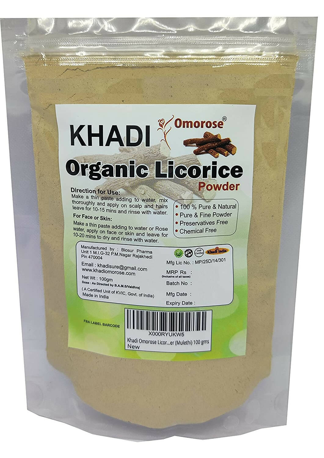 Khadi Omorose Licorice (Mulethi) Powder | Grocsy