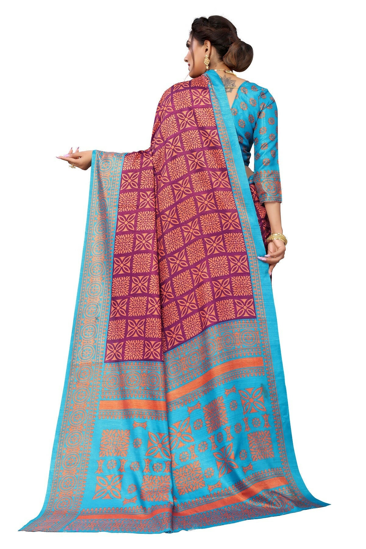 Vamika Purple Printed Art Silk Saree | Grocsy