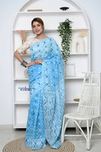 Very Much Indian Jamdhani Cotton Saree - Powder Blue | Grocsy