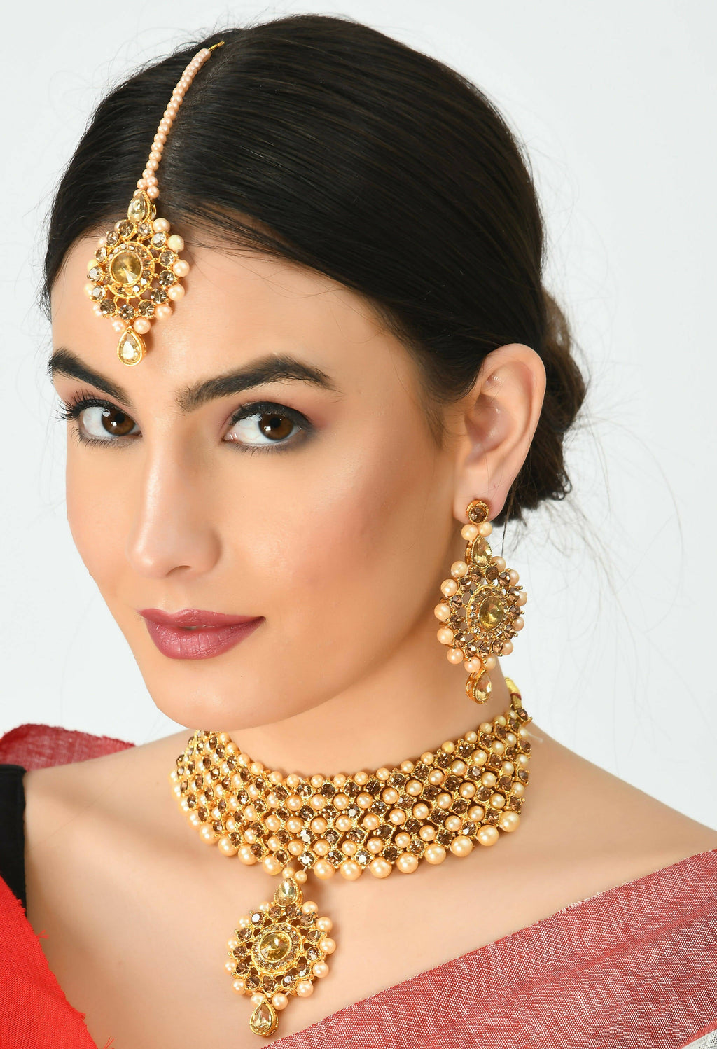 Mominos Fashion Johar Kamal Gold-Polished Brass Finish Kundan/Stone Choker For Women (Golden) | Grocsy