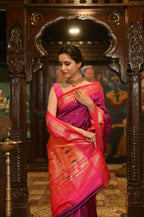 Very Much Indian Pure Silk Paithani With Most Magenta With Contrast Pink | Grocsy