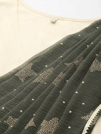 Ahalyaa Off White & Olive Green Ethnic Maxi Dress with Attached Dupatta | Grocsy