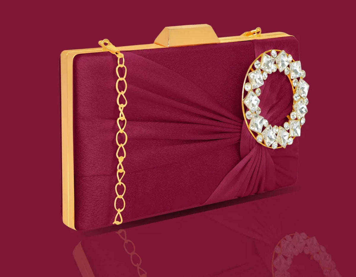 Joban Fashion Luxurious Satin Evening Clutch With Detachable Chain Strap - Red | Grocsy