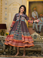 Juniper Women's Black Ethnic Motif Printed Cotton Dress With Coins Thread & Mirror Work | Grocsy
