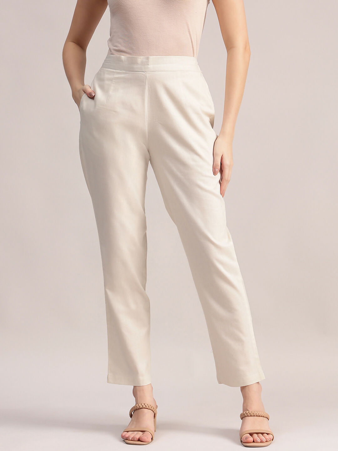 Aavyora Women's Off-White Embroidered Cotton Flex Co-Ord Set | Grocsy