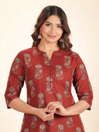 Aramya Maroon Soft Cotton Floral Straight Kurta for Women | Grocsy