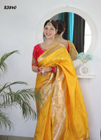Yellow Woven Jacquard Designer Embroidery Work Party Wear Saree - Parampara | Grocsy