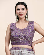 Lavender Organza Mirror With Coding Work Lehenga Choli with Dupatta - Tanya | Grocsy