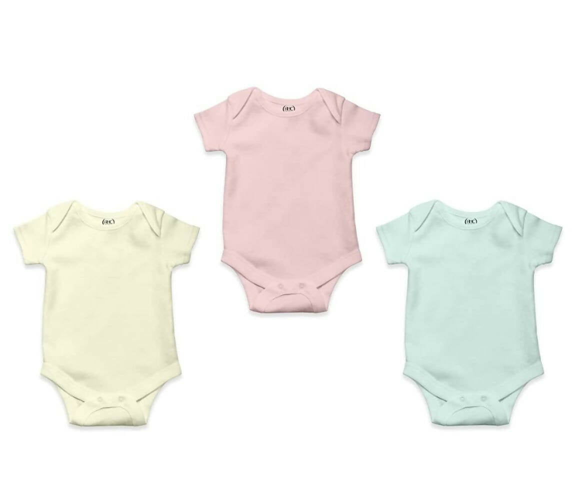 AHC Soft Cotton Short-Sleeve Bodysuits Solid Onesies New Born Infant Dress - Pink/Yellow/Green | Grocsy