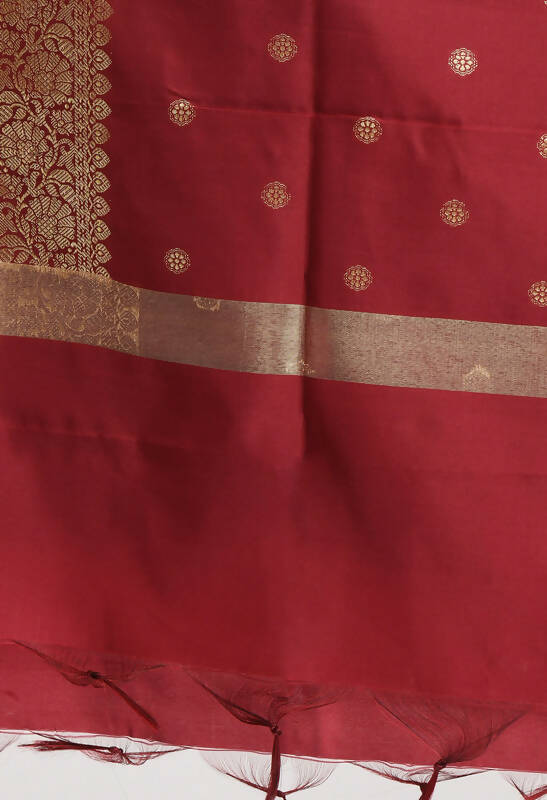 Mominos Fashion Moeza Women's Banarsi Silk Woven Design Maroon Dupatta | Grocsy