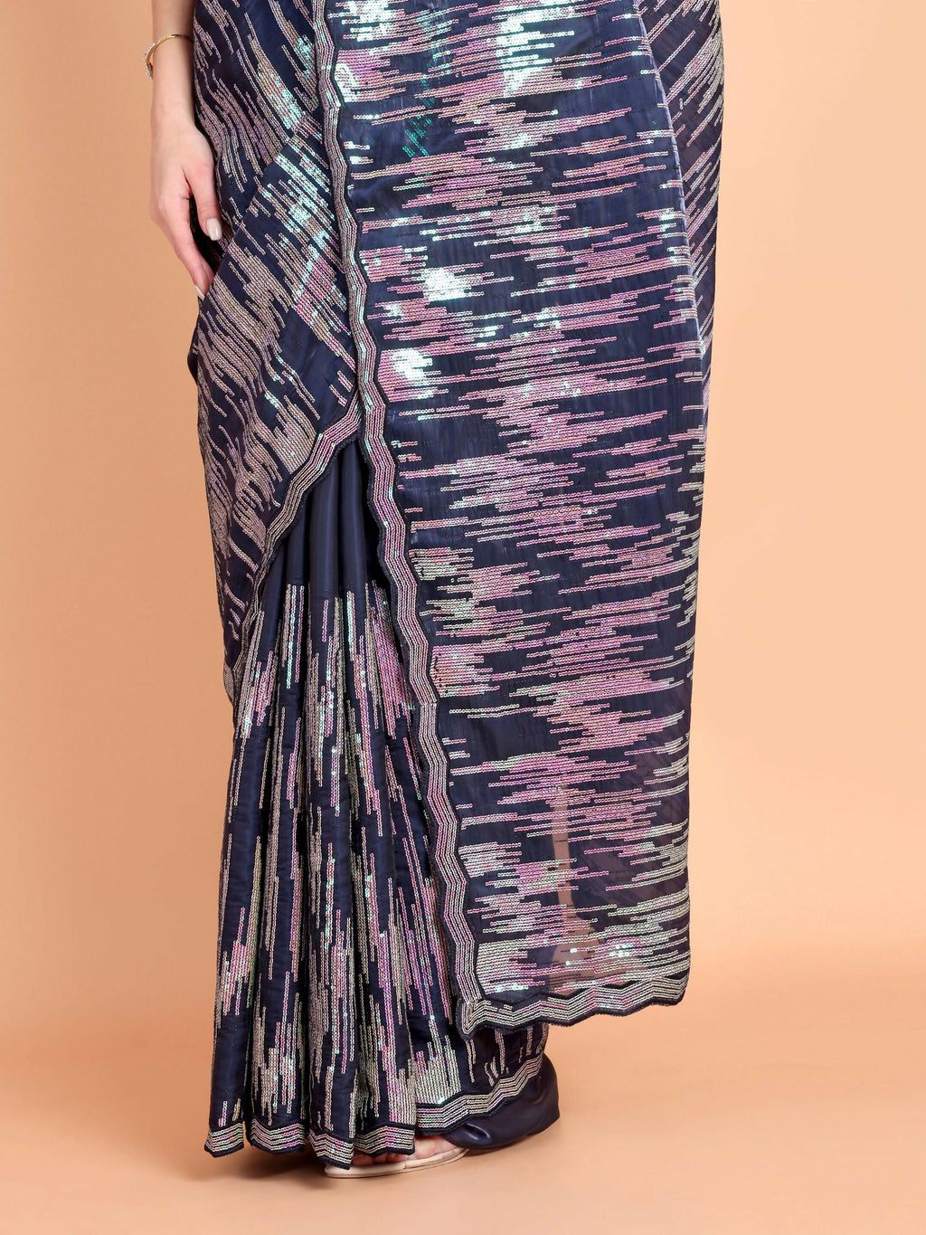 Vamsee Dhavani Navy Blue Georgette Saree | Grocsy