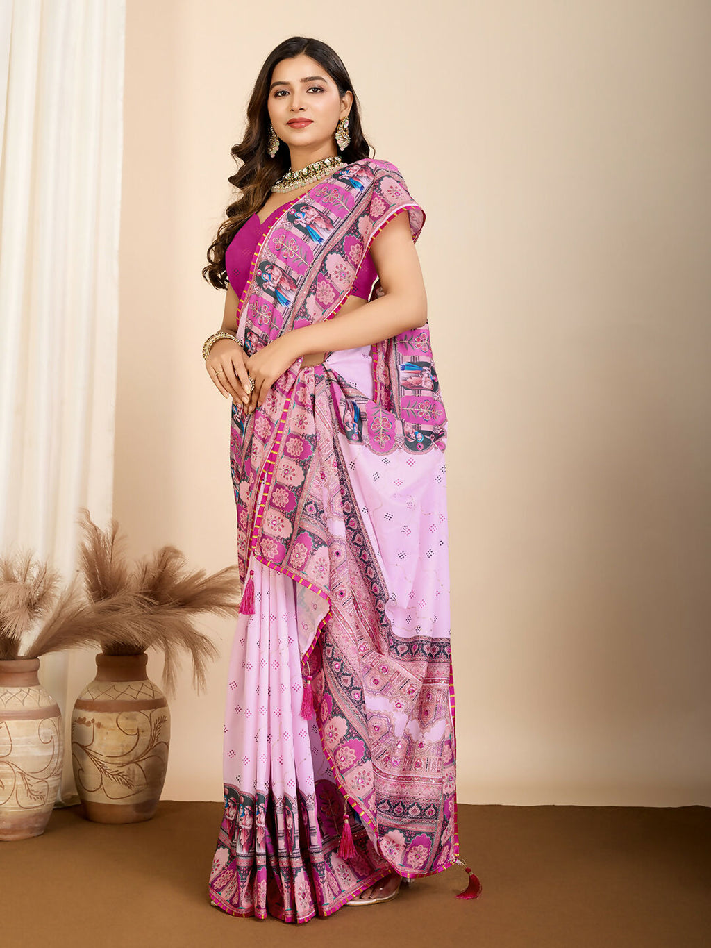 Purple Muslin Cotton Designer Digital Printed Saree - Lavisha | Grocsy