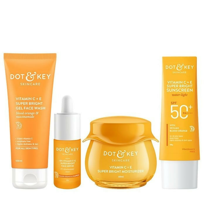 Dot & Key Vitamin C + E CSMS (Cleanser, Serum, Moisturizer, Sunscreen) Routine Combo | Grocsy