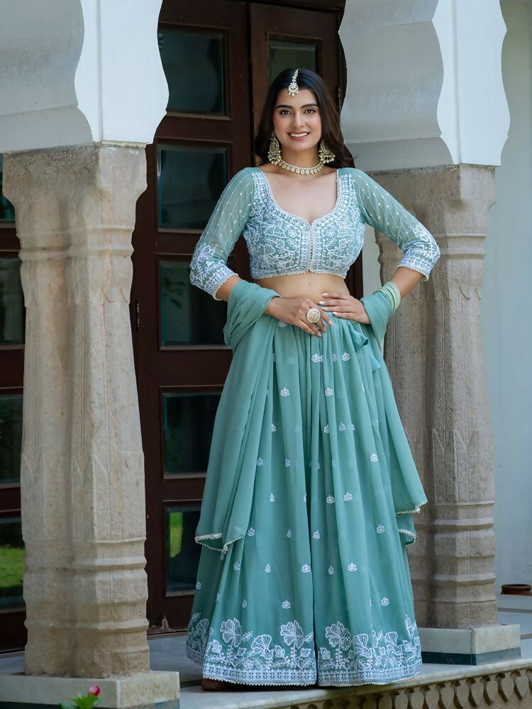 Lehenga Mart Sky Green Designer Wedding Wear Lehenga Choli | Grocsy