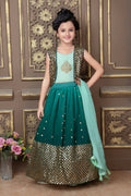 Kids Wedding Designer Green Georgette Lehenga Choli - Aaradhna | Grocsy