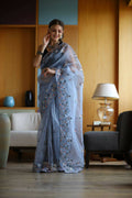 Vamsee Blue Organza Saree | Grocsy
