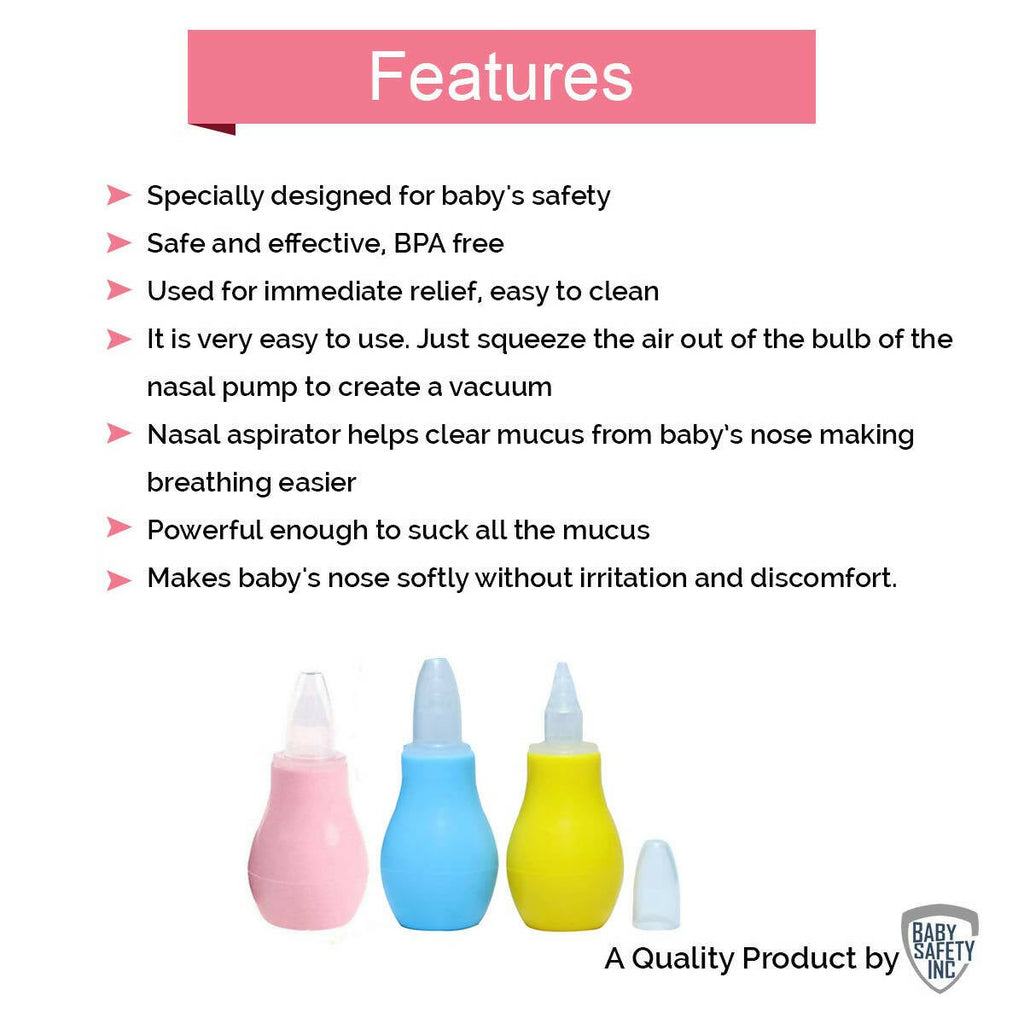 Safe-O-Kid Silicone Baby Nasal Aspirator Vacuum Sucker Instant Relief From Blocked Nose, Blue | Grocsy