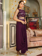 Janasya Purple Georgette Sequined Saree and Blouse | Grocsy