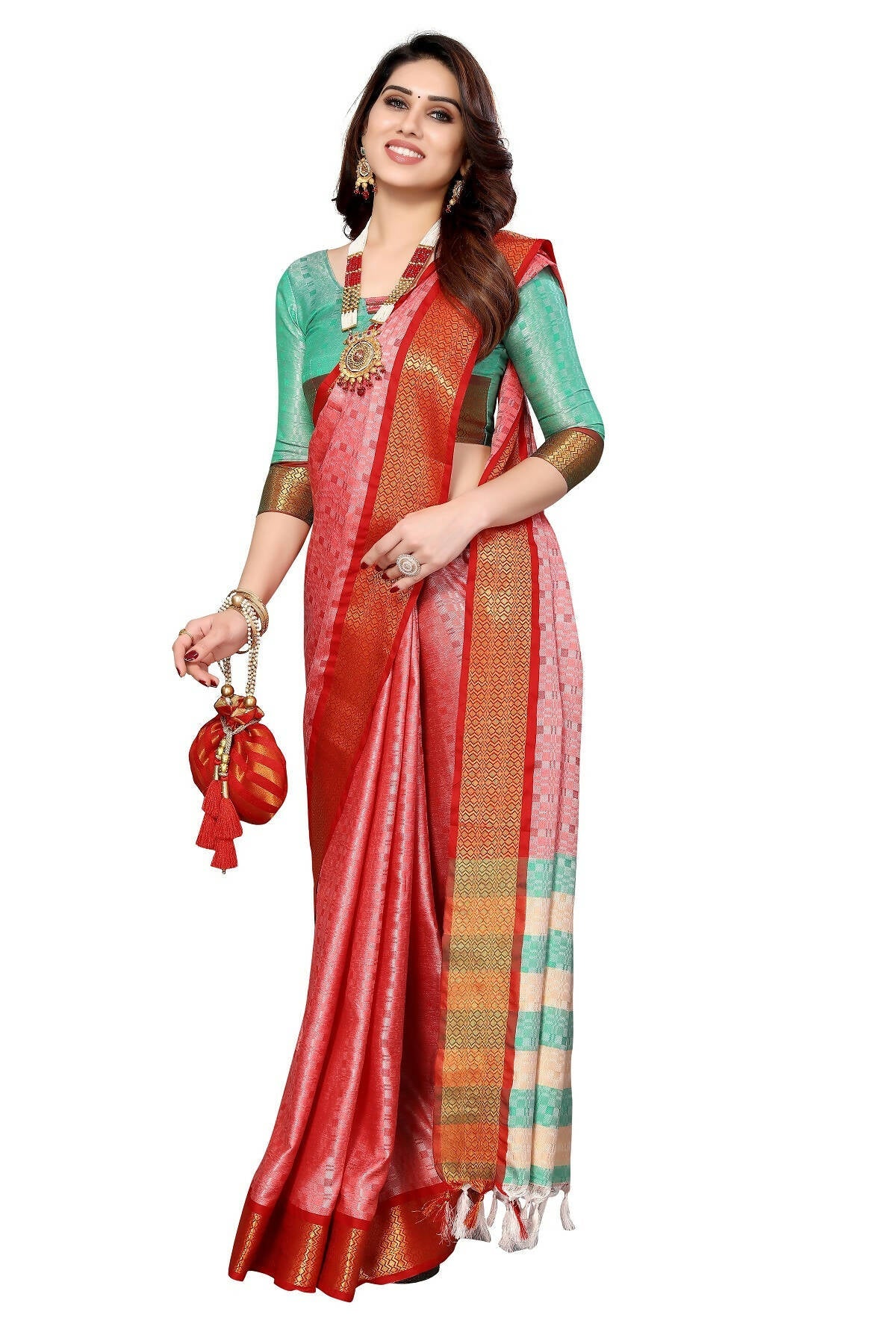 Vamika Weaving Pink Cotton Silk Saree | Grocsy