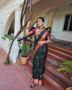 DEIANA'S Beautiful Designer Golden zari Soft Lichi Silk Saree - Green | Grocsy