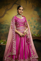 House of Panchhi Pink Pure Silk Moti & Zarkan heavy embroidery Lehenga choli & Dupatta | Grocsy
