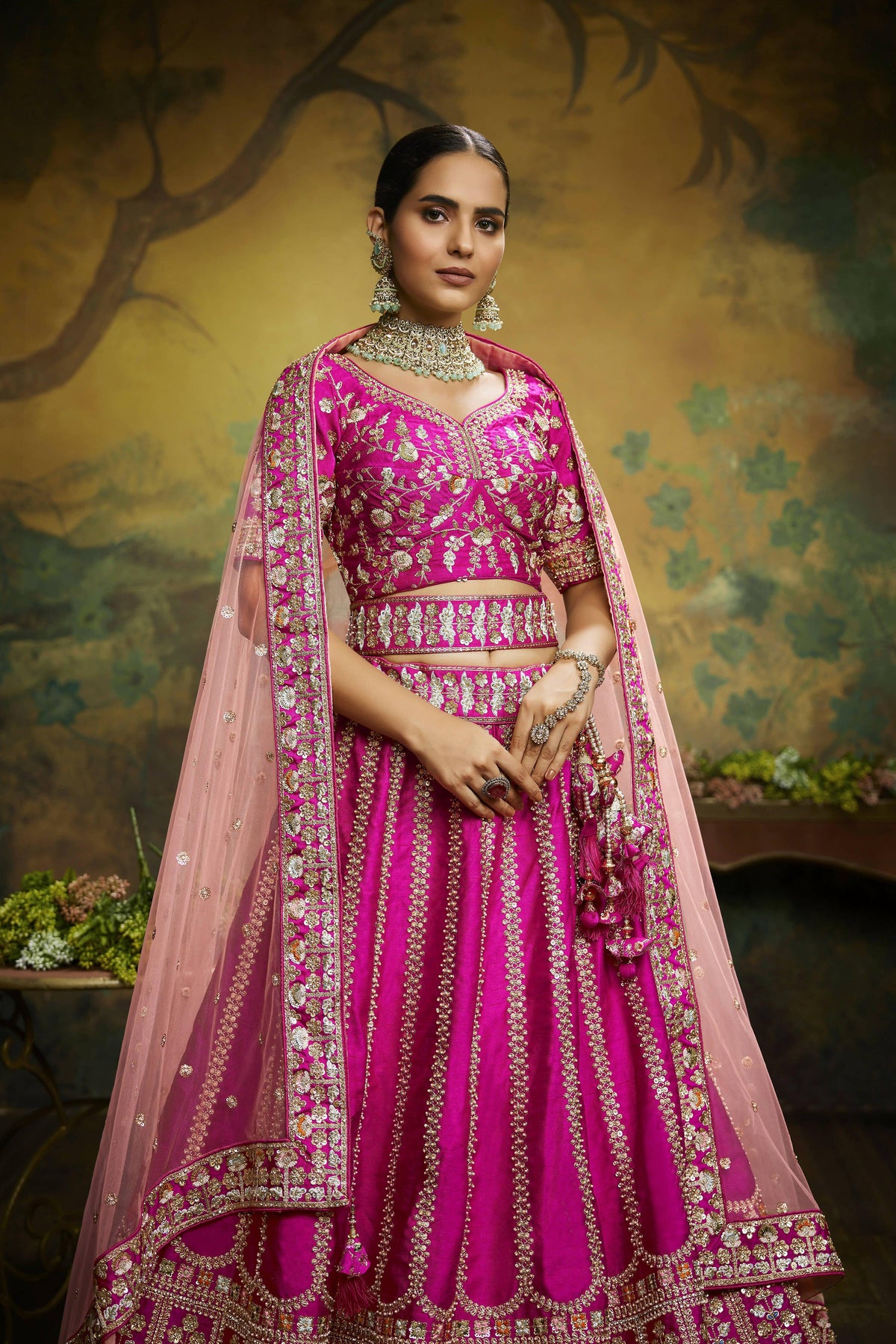 House of Panchhi Pink Pure Silk Moti & Zarkan heavy embroidery Lehenga choli & Dupatta | Grocsy